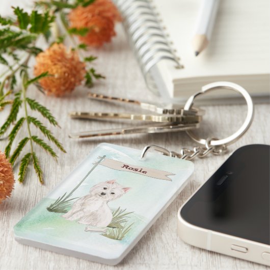 名前をカスタムするウェスティーペットドッグ キーホルダー (正面右)