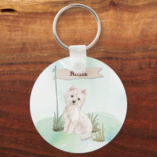 名前をカスタムするウェスティーペットドッグ キーホルダー (正面)