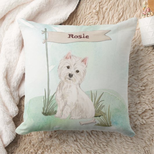 名前をカスタムするウェスティーペットドッグ クッション (ブランケット)