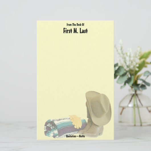 名前をカスタムするウエスタンカウボーイハットブーツ毛布グローブ 便箋 (スタンド正面)