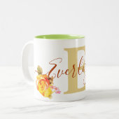 名前をカスタムするウォーターカラーアートバラフローラエバーリー ツートーンマグカップ (正面左)