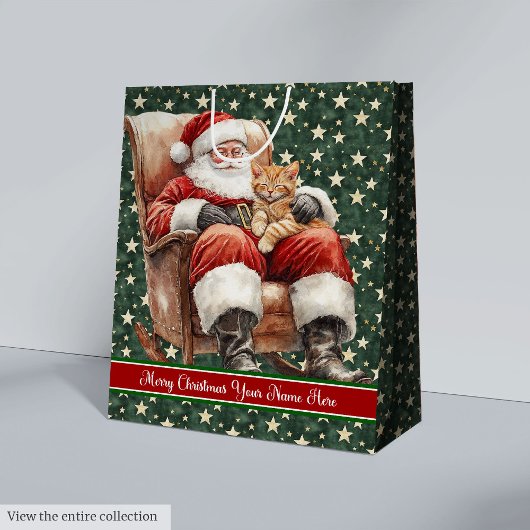 名前をカスタムするウォーターカラーサンタクロース抱き枕 ミディアムペーパーバッグ