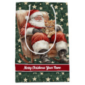 名前をカスタムするウォーターカラーサンタクロース抱き枕 ミディアムペーパーバッグ (正面)