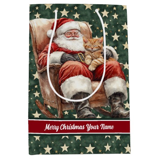 名前をカスタムするウォーターカラーサンタクロース抱き枕 ミディアムペーパーバッグ (正面)