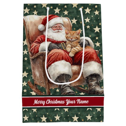 名前をカスタムするウォーターカラーサンタクロース抱き枕 ミディアムペーパーバッグ (裏面)