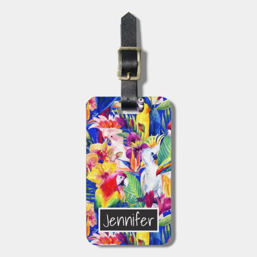 名前をカスタムするウォーターカラーパーロット ラゲッジタグ (正面縦)