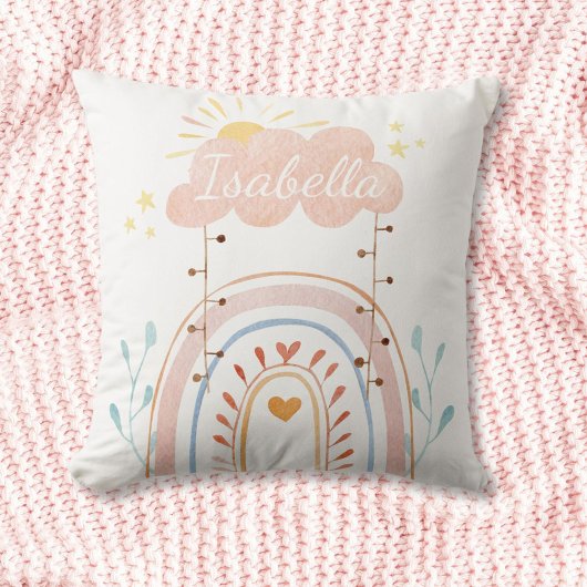 名前をカスタムするウォーターカラーボホレインボーキッズ子供部屋 クッション