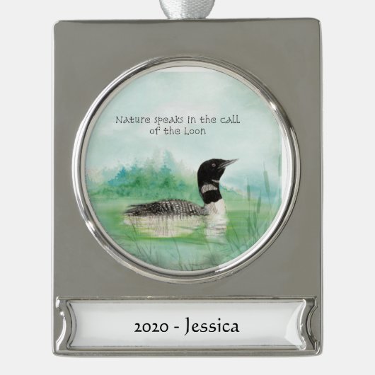 名前をカスタムするウォーターカラーロン自然話引用文 シルバープレートバナーオーナメント (正面)