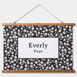 名前をカスタムするウォールデコール白黒の花 吊り下げ型タペストリー