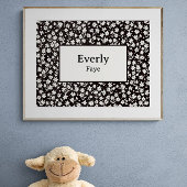 名前をカスタムするウォールデコール白黒フラワーズプリント ポスター