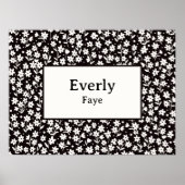 名前をカスタムするウォールデコール白黒フラワーズプリント ポスター (正面)