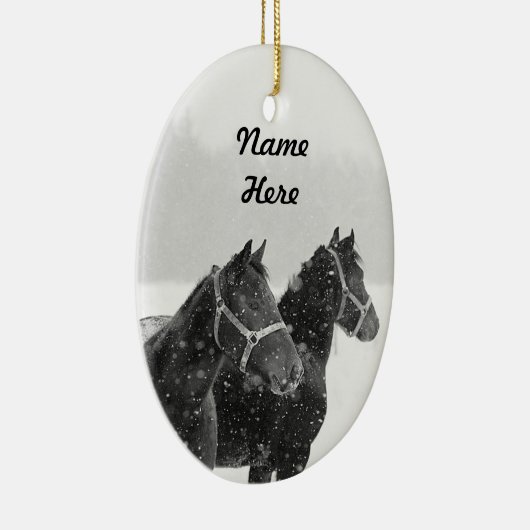 名前をカスタムするウマ写真クリスマスキープサケ セラミックオーナメント (右)