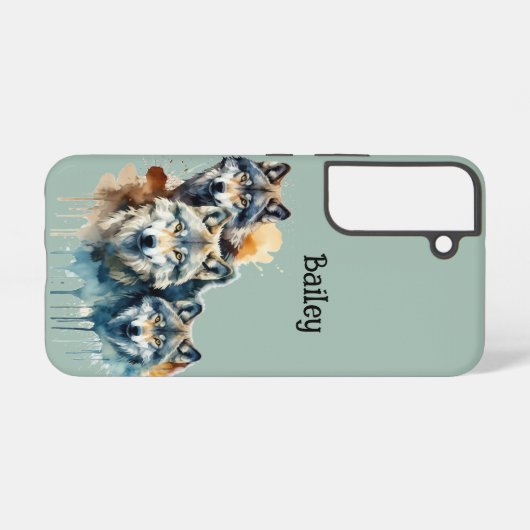 名前をカスタムするウルフウルフワイルドライフ自然アニマルアート SAMSUNG GALAXYケース (裏面横)