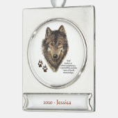 名前をカスタムするウルフトーテムアニマルスピリットガイドアート シルバープレートバナーオーナメント (左)