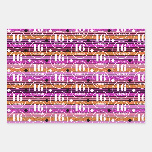 名前をカスタムするエイジピンク誕生日 ラッピングペーパーシート (正面)