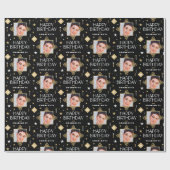 名前をカスタムするエイジフォトアールデコ誕生日ブラック ラッピングペーパー (フラット)