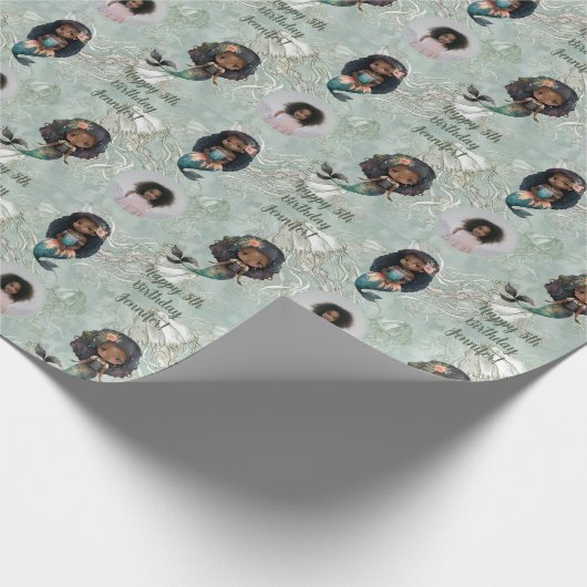 名前をカスタムするエイジフォトマーメイド誕生日 ラッピングペーパー (角)