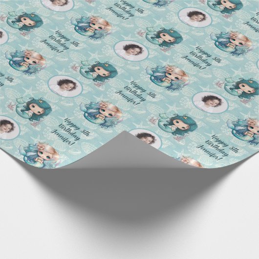 名前をカスタムするエイジフォトマーメイド誕生日 ラッピングペーパー (角)