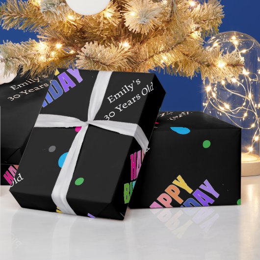 名前をカスタムするエイジ金ゴールドバックハッピーバースデーガール ラッピングペーパー (クリスマス)