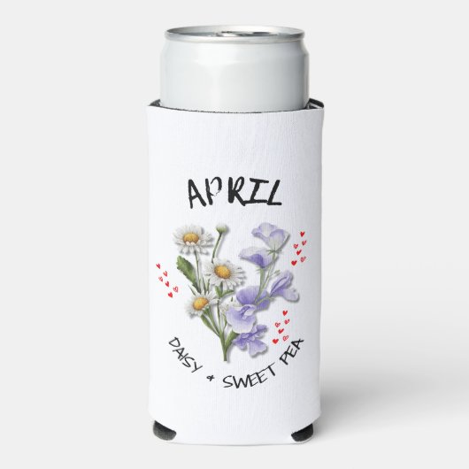 名前をカスタムするエイプリル誕生月花クリスチャン スリム缶クーラー (Seltzer正面)