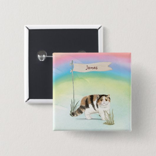 名前をカスタムするエキゾチック短毛キャットペット 缶バッジ (正面&裏面)