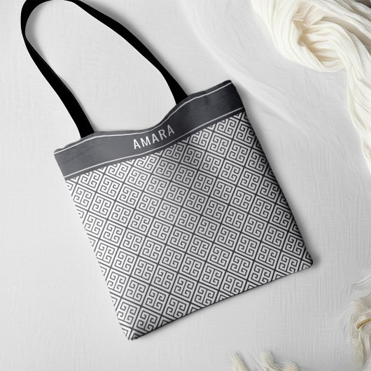 名前をカスタムするエレガントシッククラシックギリシャ鍵パターン トートバッグ