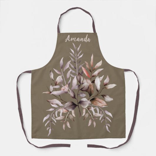 名前をカスタムするエレガントフェミニン水彩花 エプロン (正面)