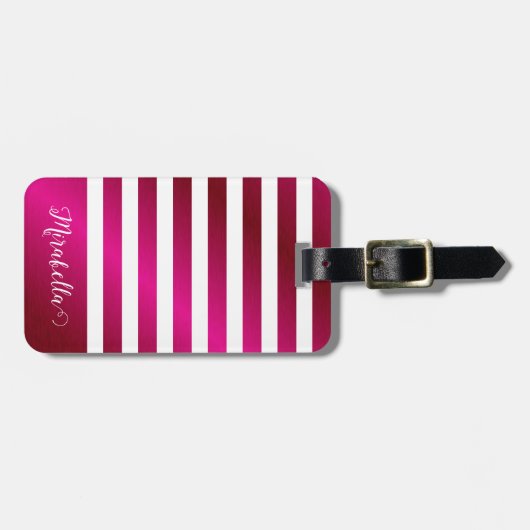 名前をカスタムするエレガントブライトホットピンク ラゲッジタグ (正面横)