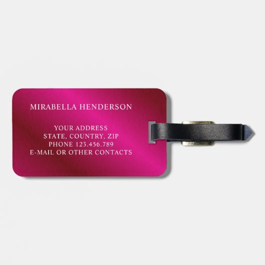 名前をカスタムするエレガントブライトホットピンク ラゲッジタグ (裏面横)