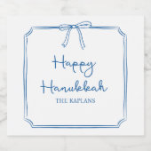 名前をカスタムするエレガントブルーボウハヌッカギフト スパークリングワインラベル (シングルラベル)