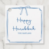 名前をカスタムするエレガントブルーボウハヌッカギフト フェイバータグ (正面)