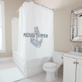 名前をカスタムするエレガントミニマルいかりホワイトブルー シャワーカーテン (インサイチュ)