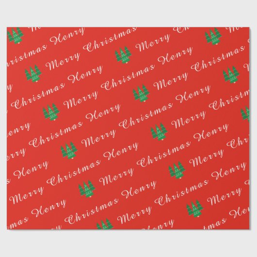 名前をカスタムするエレガントメリークリスマスレッドシック ラッピングペーパー (フラット)