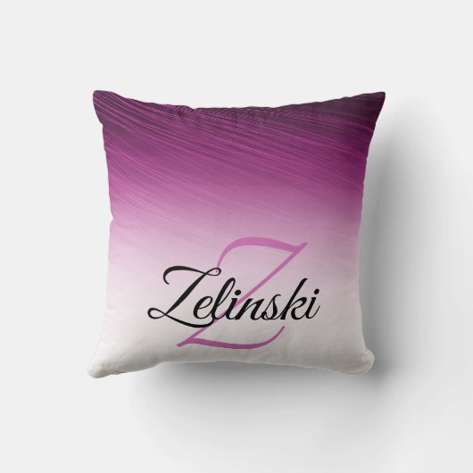 名前をカスタムするエレガントモノグラムパープルストリークグラデーションス クッション (裏面)