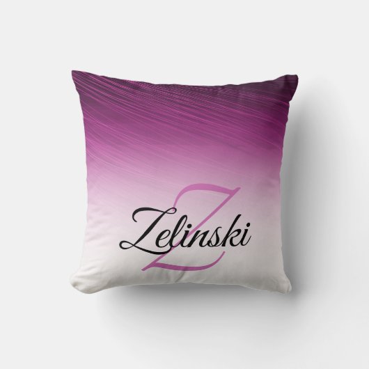 名前をカスタムするエレガントモノグラムパープルストリークグラデーションス クッション (正面)