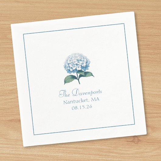 名前をカスタムするエレガントライトブルーアジサイ結婚ズ スタンダードカクテルナプキン