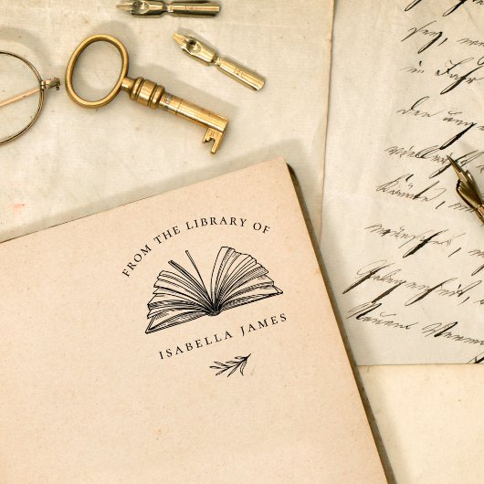 名前をカスタムするエレガント図書室の植物学 セルフインキングスタンプ