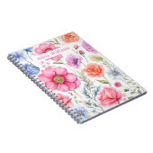 名前をカスタムするエレガント水彩花模様 ノートブック (右側)