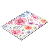 名前をカスタムするエレガント水彩花模様 ノートブック (左側)