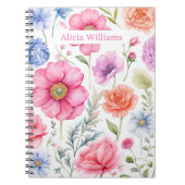 名前をカスタムするエレガント水彩花模様 ノートブック (正面)