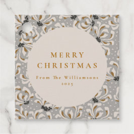 名前をカスタムするエレガント金ゴールドグレーフローラクリスマス フェイバータグ