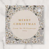 名前をカスタムするエレガント金ゴールドグレーフローラクリスマス フェイバータグ (裏面)