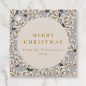 名前をカスタムするエレガント金ゴールドグレーフローラクリスマス フェイバータグ (正面)