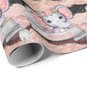 名前をカスタムするエレファントベビーガール金ゴールドグリッターピンク ラッピングペーパー (ロールコーナー)