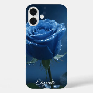 名前をカスタムするエンチャントブルーバラロマンチックフローラ iPhone 16 PLUSケース