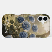 名前をカスタムするエンチャントブルーバラロマンチックフローラ iPhoneケース (裏面横)