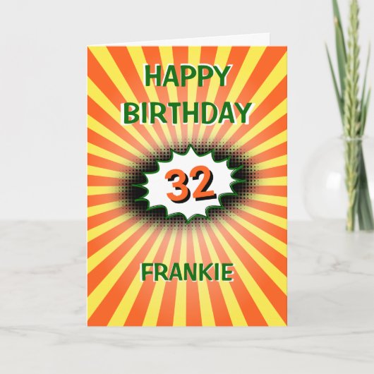 名前をカスタムするエージオレンジイエローレトロ誕生日 カード (正面)