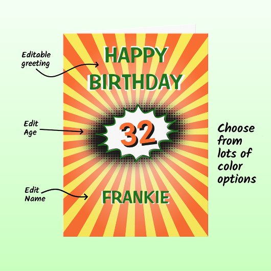 名前をカスタムするエージオレンジイエローレトロ誕生日 カード