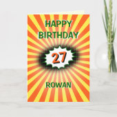 名前をカスタムするエージオレンジイエローレトロ誕生日 カード (正面)