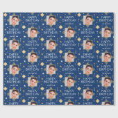 名前をカスタムするエージフォトアールデコ誕生日ブルー ラッピングペーパー (フラット)
